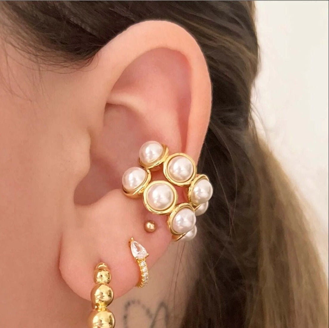 Mermaid Pearls Ear Cuff, Ocean beach lovers, cuff earrings, gold, pearls