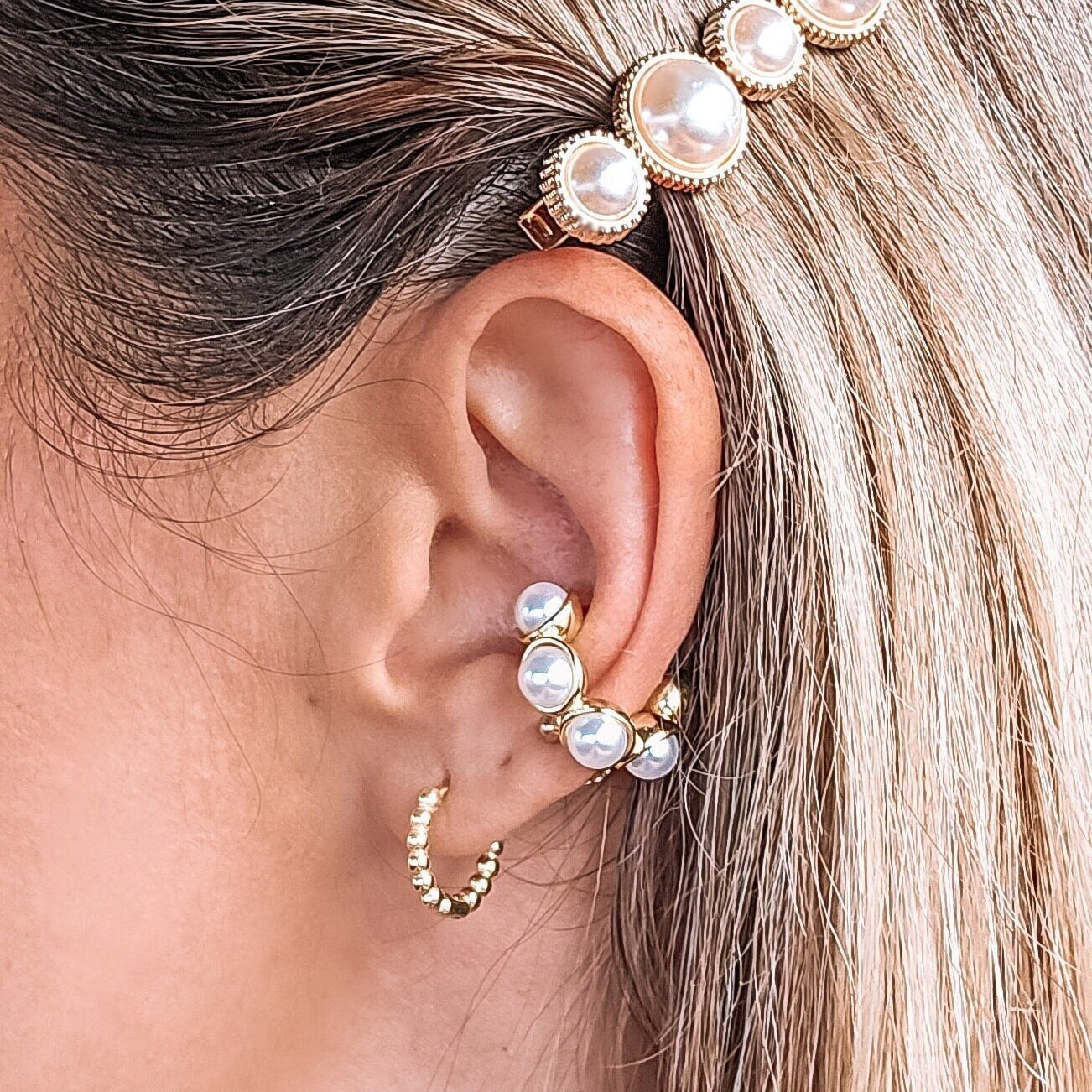 Mermaid Pearls Ear Cuff, Ocean beach lovers, cuff earrings, gold, pearls