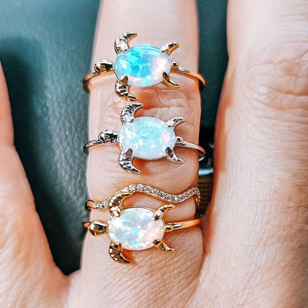 White Opal Turtle Ring