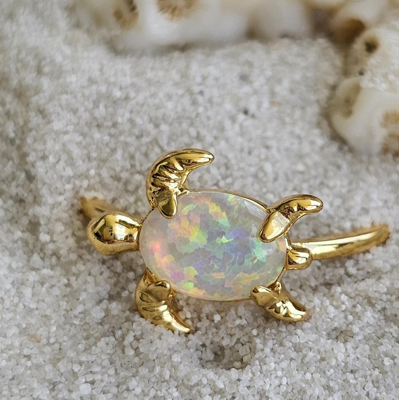 White Opal Turtle Ring
