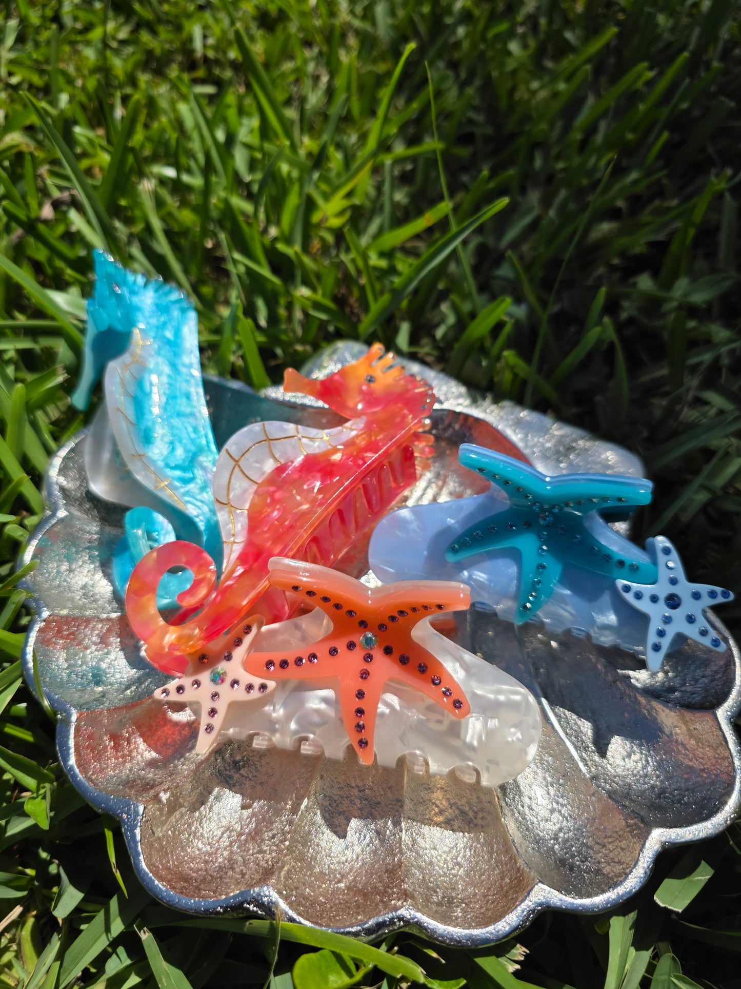 Coral Seahorse Hair Clip