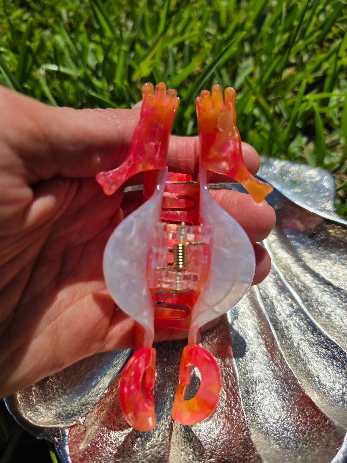 Coral Seahorse Hair Clip