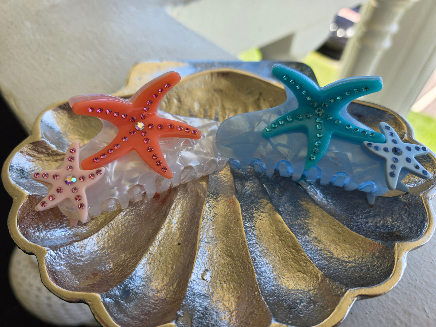 Blue and Coral Starfish Hair Claw