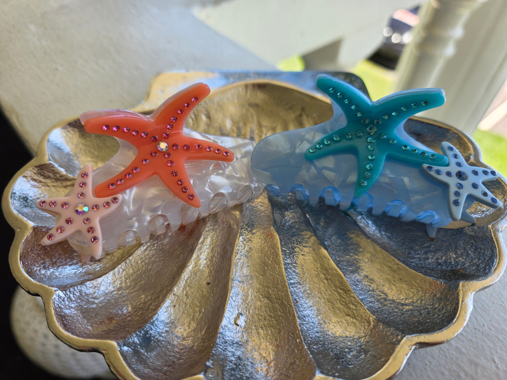 Blue and Coral Starfish Hair Claw