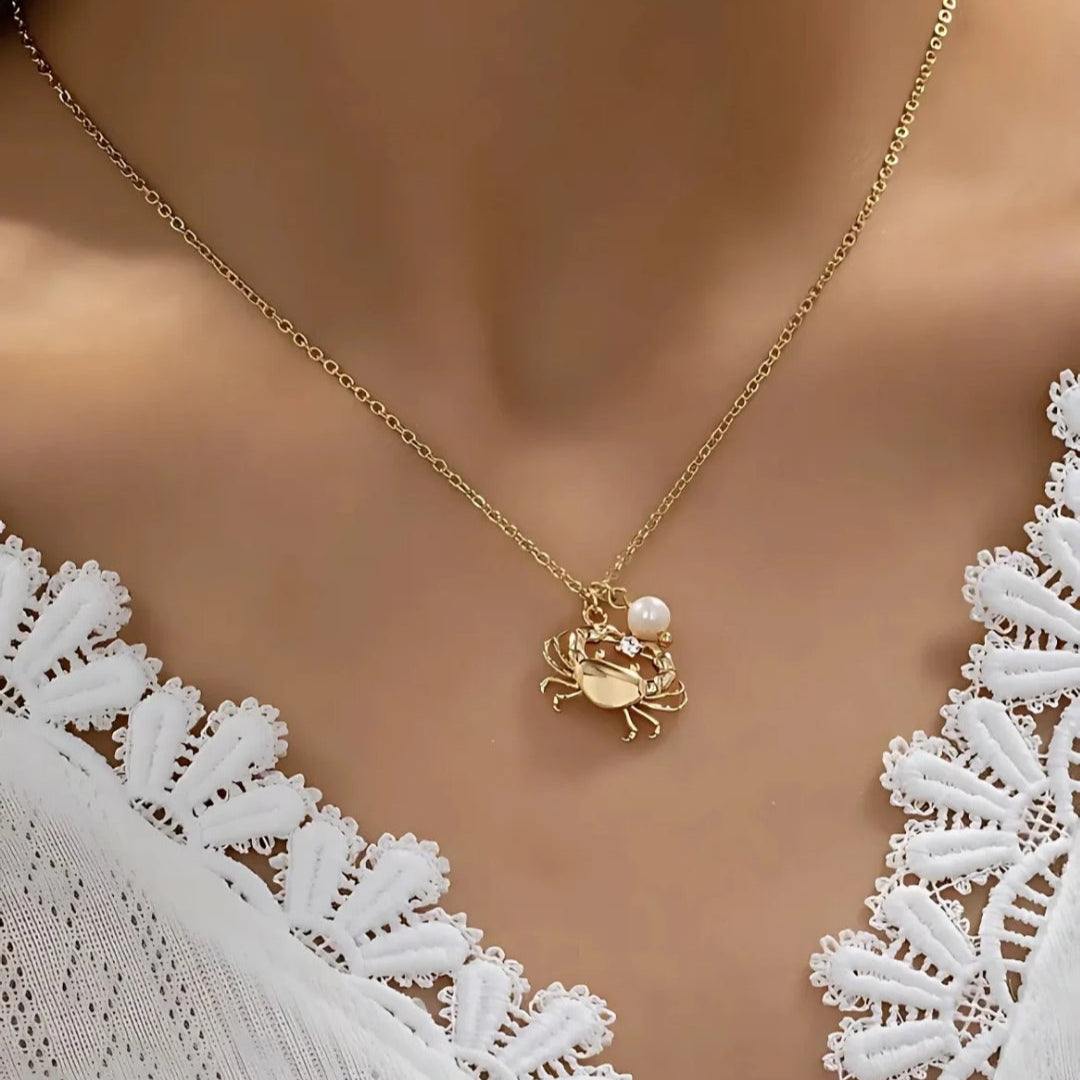 Crab Pearl  necklace on model 