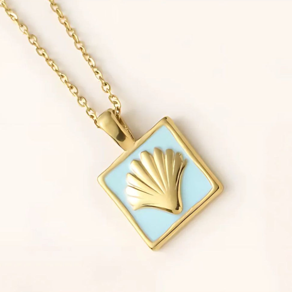 Seashell Stamp Necklace Blue