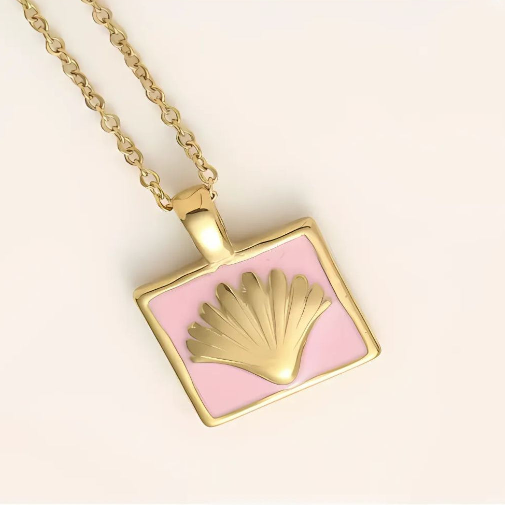 Seashell Stamp Necklace Pink