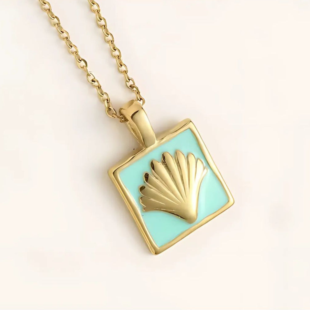Seashell Stamp Necklace Seafoam