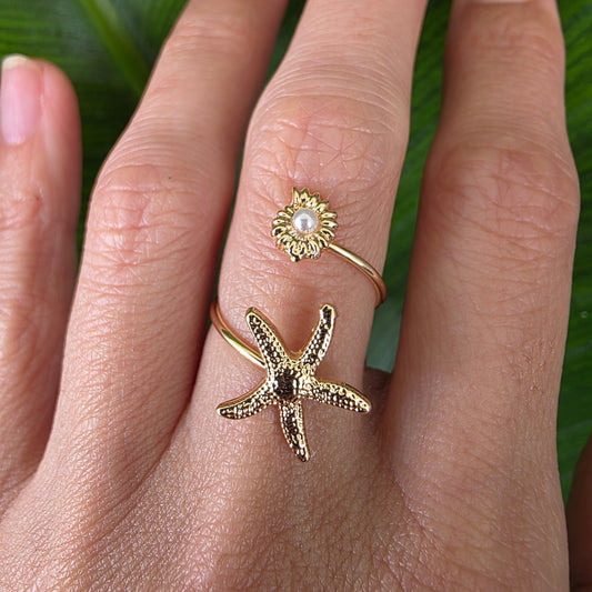 Starfish and seashell ring