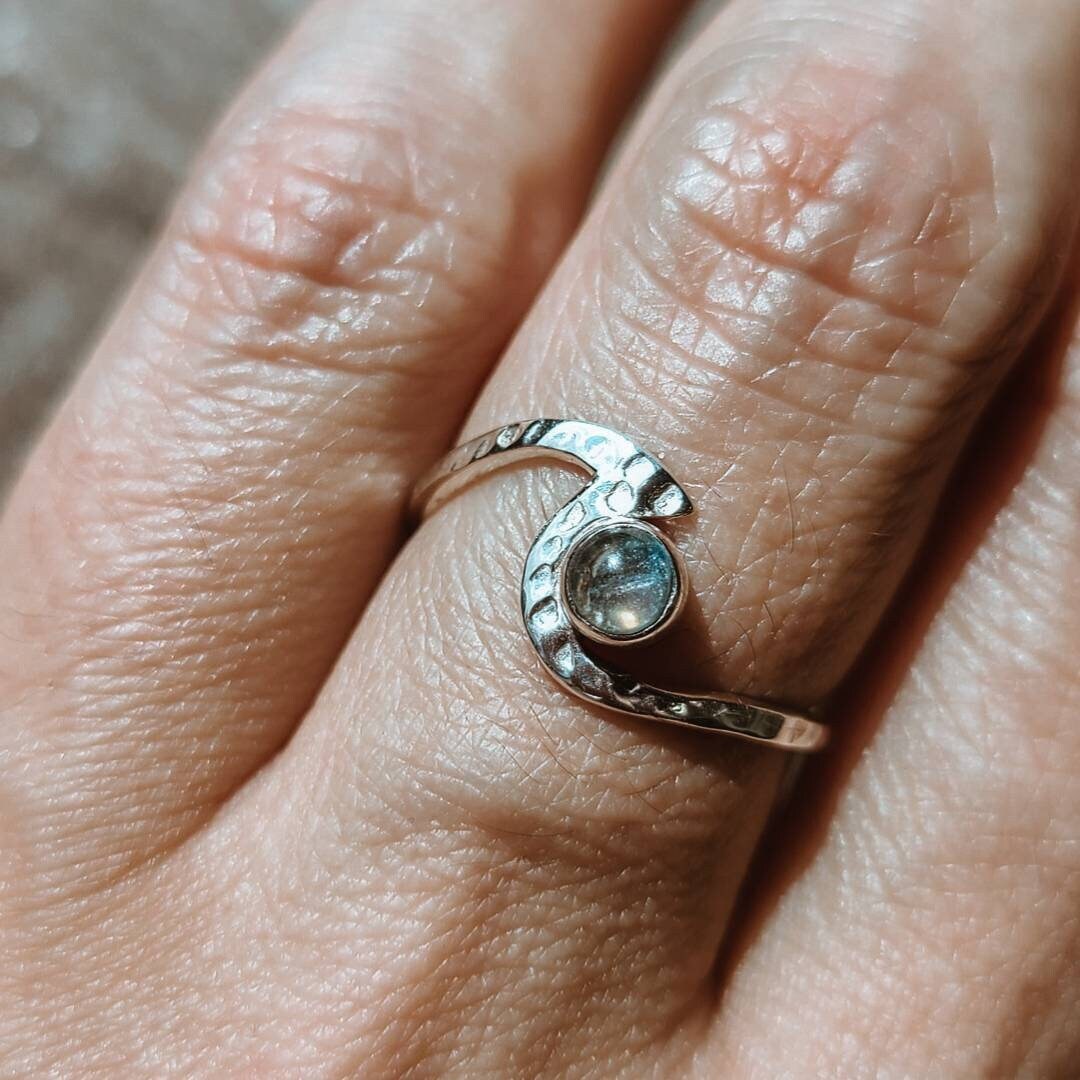 Rainbow Moonstone Wave Ring