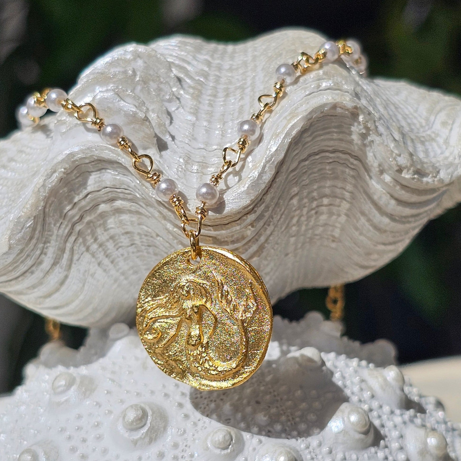 Pearl Mermaid Coin Necklace