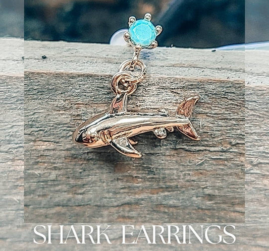 Shark Love Teal Studs