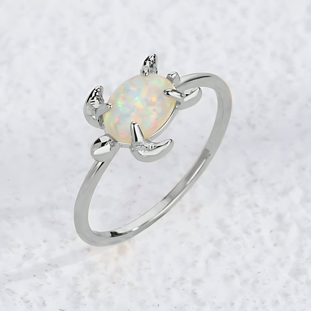 White Opal Sea Turtle Ring