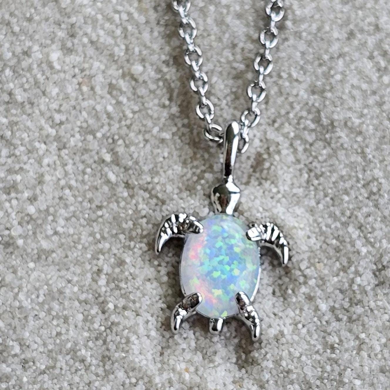 Sea Turtle Necklace White Opal