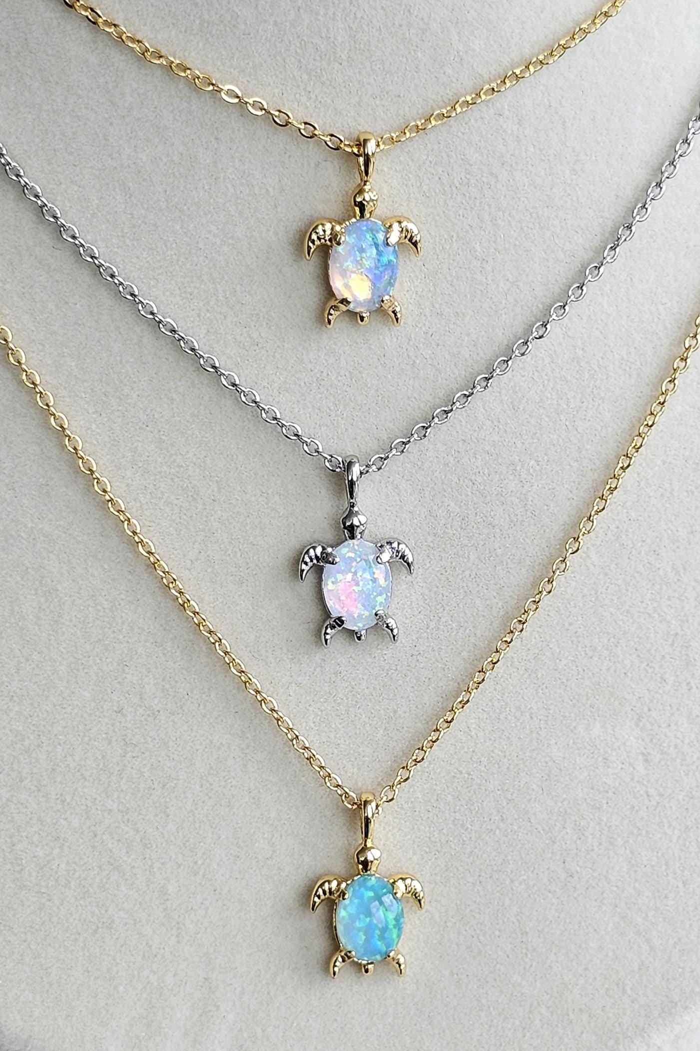 Sea Turtle Necklace White Opal