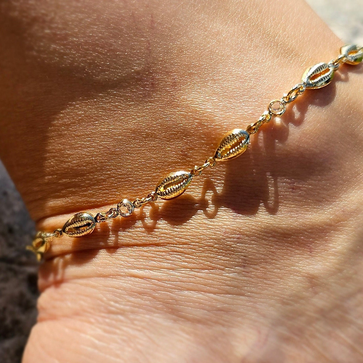 Cowrie anklet chain with zircon stones! 18K filled