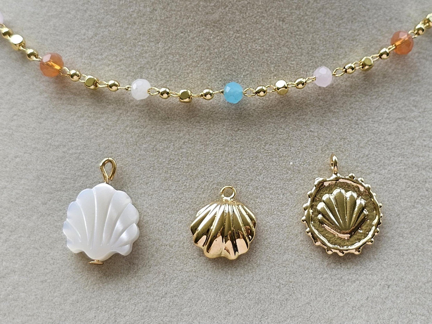 Summer is forever, shell Charm Necklace, Gift for Beach and Ocean, SCUBA, Surfer Jewelry, Mother of Pearl, seashell, gold plated charms