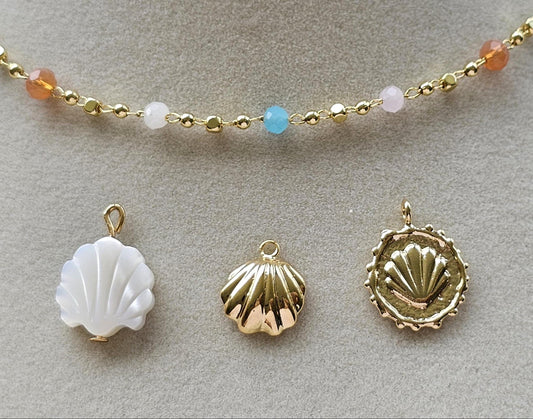 Summer is forever, shell Charm Necklace, Gift for Beach and Ocean, SCUBA, Surfer Jewelry, Mother of Pearl, seashell, gold plated charms