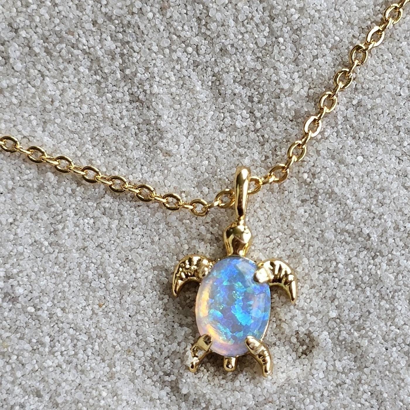 Sea Turtle Necklace White Opal