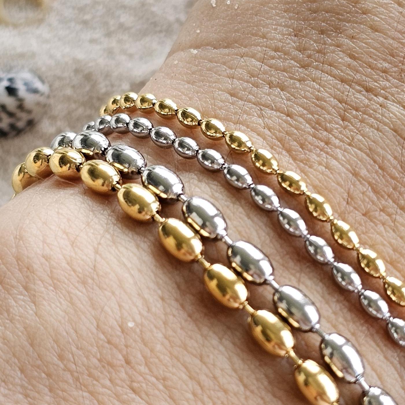 Rice bead bracelets, gold and silver plated, beach girl, Minimalist, Dainty, Ocean Gift, beach style, stackable, Tarnish free waterproof