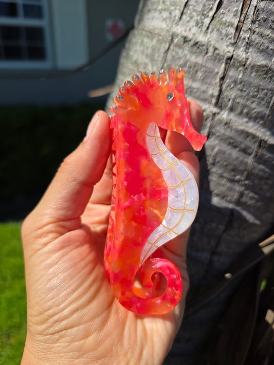 Coral Seahorse Hair Clip